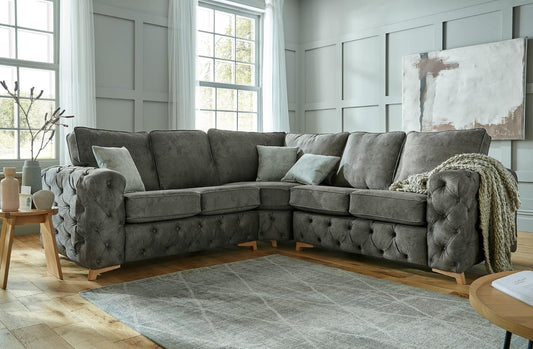 Gatsby 2+ Corner+2 Seater Sofa In Daytona Espresso Brown Fabric With Daytona Stone Scatter 