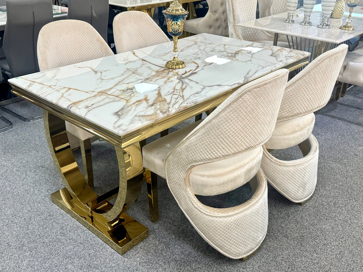 Arianna White and Gold Dining Table 180cm
