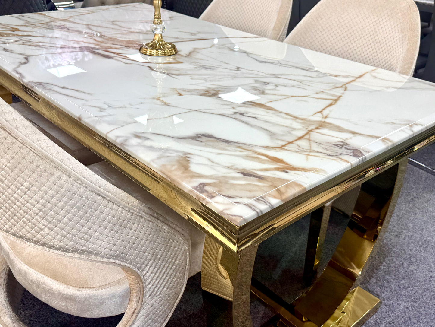 Arianna White and Gold Dining Table 180cm
