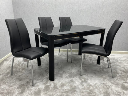 Morano Black Glass Table with Carlo Chairs