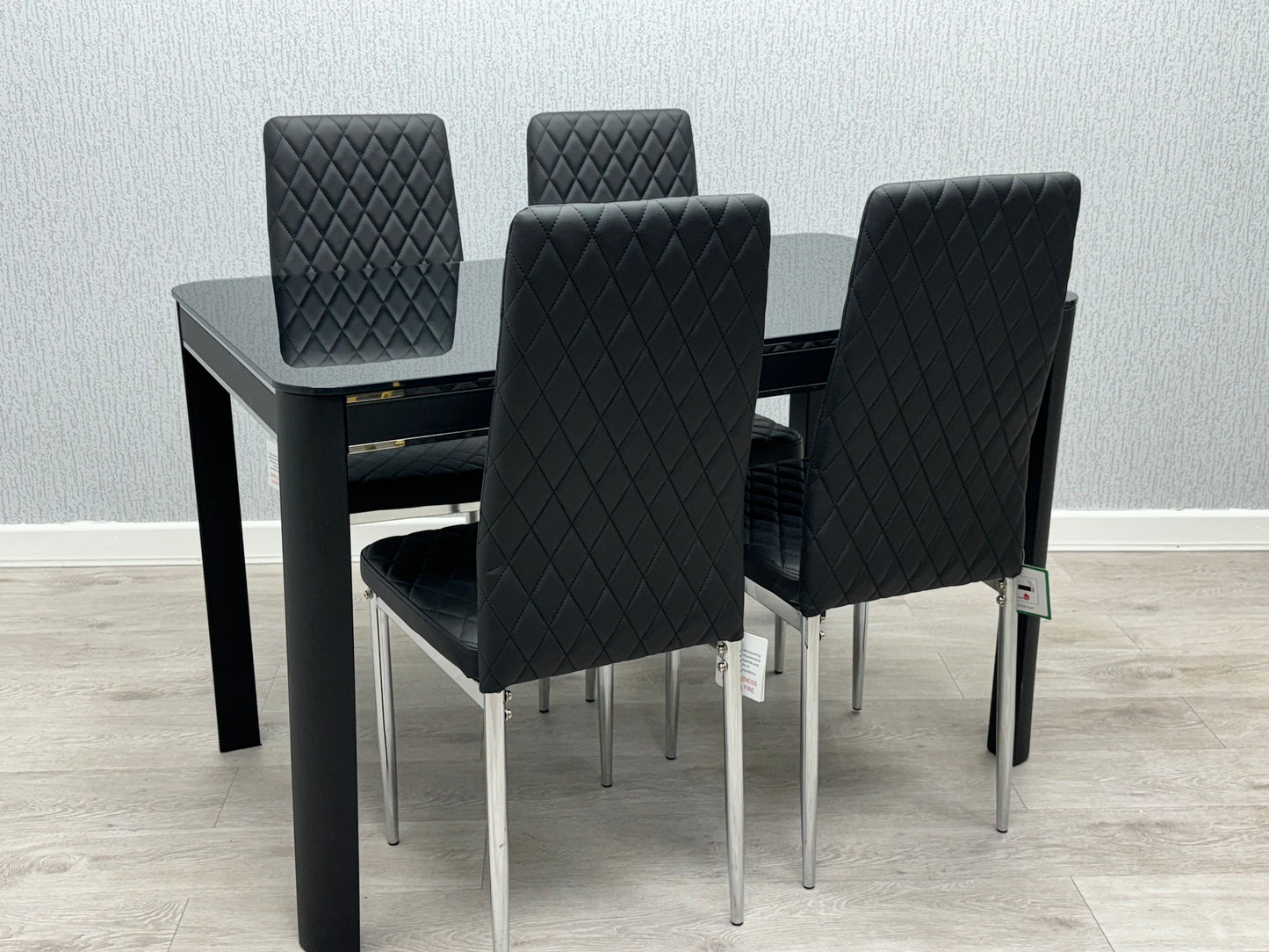 Morano Black Glass Table with Carlo Chairs