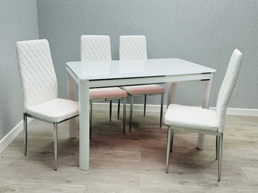 Morano Dining Set White with 4 White Carlo Chairs