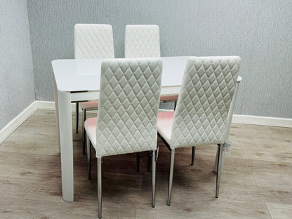 Morano Dining Set White with 4 White Carlo Chairs