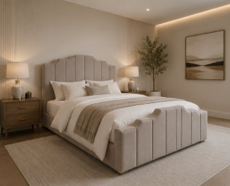 Crown Luxury Bespoke Bed In Custom Velvet Fabric Upholstery and Gaslift Storage Option