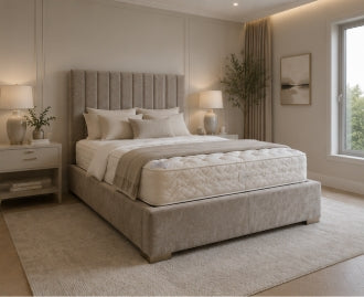 Tokyo Bespoke Bed Available in a Range of Velvet Fabrics and Gaslift Storage Option