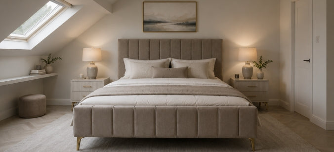 Osaka Bespoke Bed In Various Velvet Fabric Materials and Gaslift Storage Option