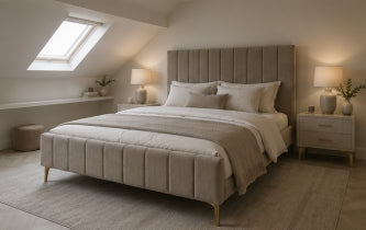 Osaka Bespoke Bed In Various Velvet Fabric Materials and Gaslift Storage Option