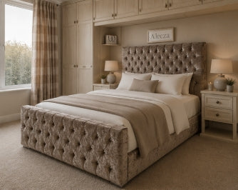 Amelia Frame Handmade Bed Upholstery in Various Fabrics and Gaslift Storage Option