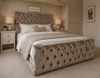 Amelia Frame Handmade Bed Upholstery in Various Fabrics and Gaslift Storage Option