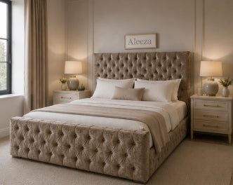 Sephora Bespoke Upholstered Bed In Multiple Fabrics Materials and Gaslift Storage Option