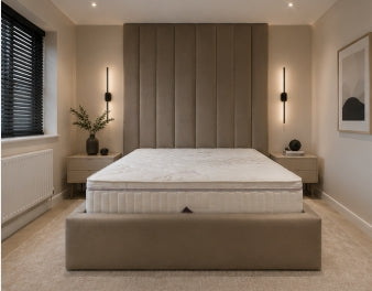 Luxury Frame Bespoke Bed Available In A Wide Range Of Fabric Materials and Gaslift Storage Option
