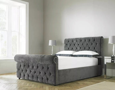 Scroll Frame Handmade Bed Upholstery in Various Fabrics