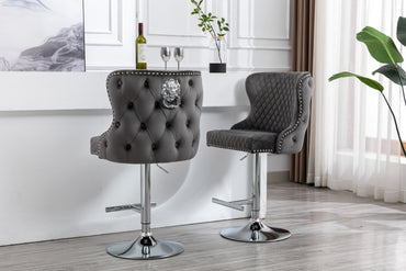 Valentino Grey Velvet Bar Stool