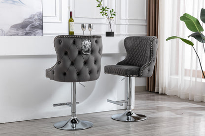 Valentino Grey Velvet Bar Stool