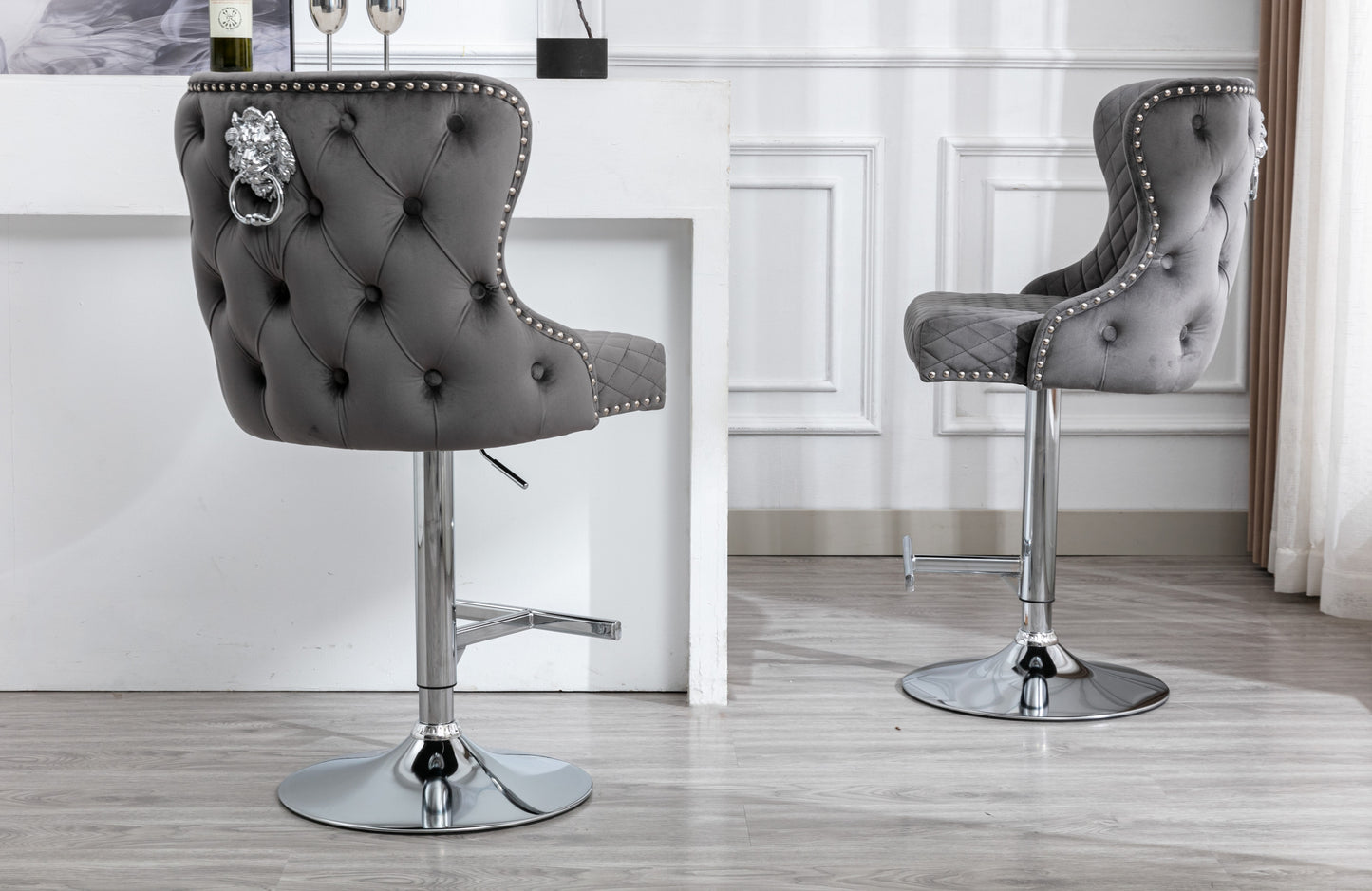 Valentino Grey Velvet Bar Stool