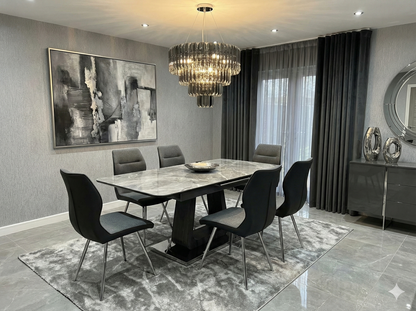 Zermatt Extendable Dining Table(160 – 200) (Grey Ceramic) with 6 Zermatt Chairs